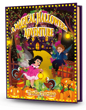 Cover of A Magical Halloween Adventure, a magical halloween fairy adventure ebook featuring fairies, pumpkins, and glowing Halloween magic.