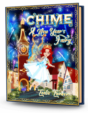 Cover of Chime The New Year's Fairy, a new years fairy adventure ebook featuring a magical fairy celebrating New Year with sparkling fireworks.