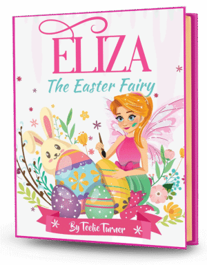 Cover of Eliza The Easter Fairy, a easter fairy adventure ebook featuring a magical fairy with colorful Easter eggs and bunny helpers.