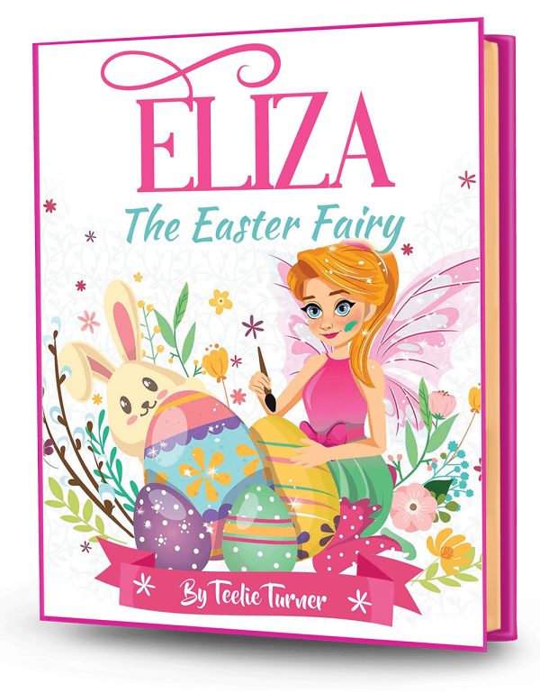 Cover of Eliza The Easter Fairy, a easter fairy adventure ebook featuring a magical fairy with colorful Easter eggs and bunny helpers.