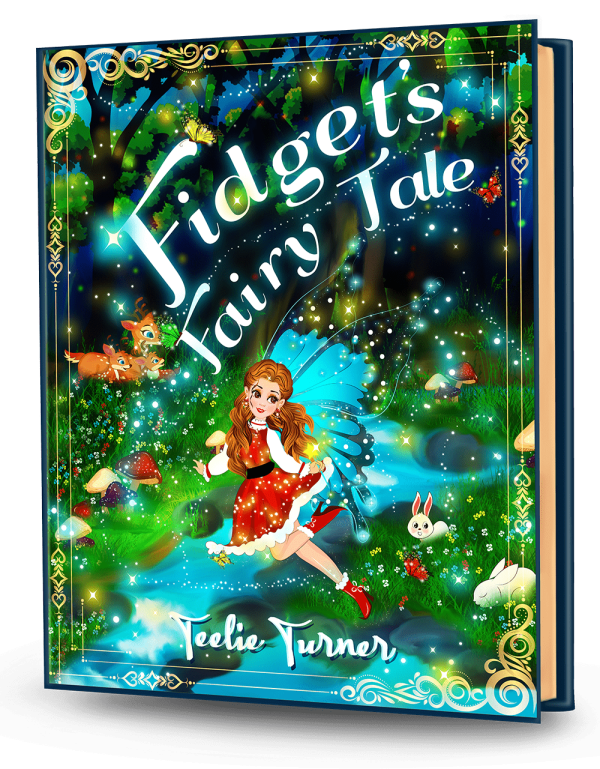 Cover of Fidget's Fairy Tale, a fidget fairy tale adventure ebook featuring a magical character exploring an enchanted Fairyland.