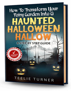 Cover of How To Transform Your Fairy Garden Into A Haunted Halloween Hallow - A Step by Step Guide, a haunted halloween fairy garden guide ebook featuring spooky fairy garden decorations.