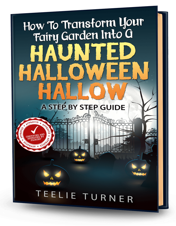 Cover of How To Transform Your Fairy Garden Into A Haunted Halloween Hallow - A Step by Step Guide, a haunted halloween fairy garden guide ebook featuring spooky fairy garden decorations.