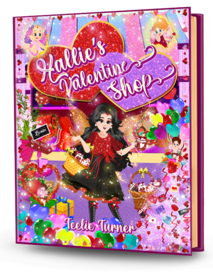 Cover of Hallie's Valentine Shop, a valentine fairy shop adventure ebook featuring a magical fairy shop filled with hearts, gifts, and Valentine magic.