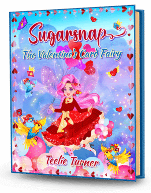 Cover of Sugarsnap The Valentine's Card Fairy, a valentines card fairy adventure ebook featuring a magical fairy delivering colorful Valentine cards.