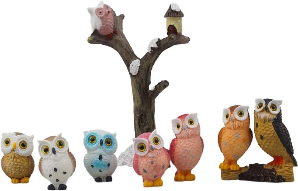 7 pcs resin mini owls set