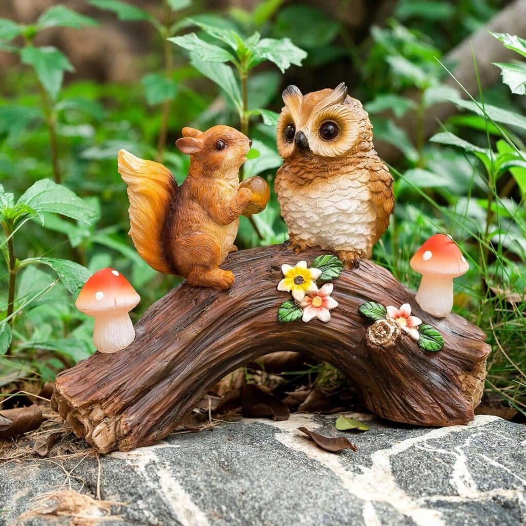 owl garden statues outdoor decor resin owl squirrel