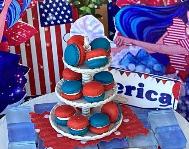 1 12 sweet miniature red, white, and blue miniature macaroons