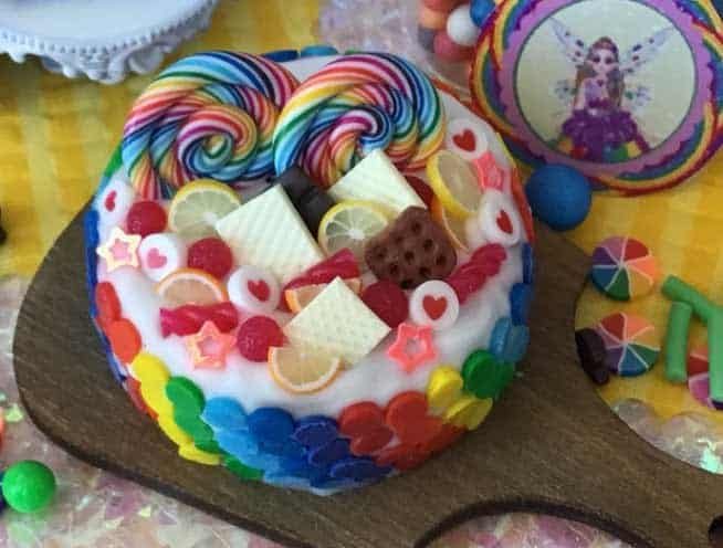 amazing heart rainbow cake, miniature, dollhouse, fairy garden