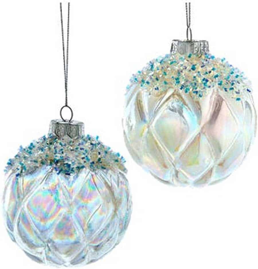 kurt adler glittered diamond pattern bulbs 3.9 inch iridescent glass christmas tree ornament; set of 2