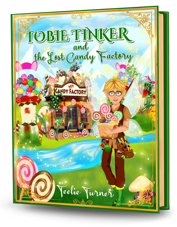 Cover of Tobie Tinker and The Lost Candy Factory, a tobie tinker lost candy factory adventure ebook featuring a magical candy factory and whimsical treats.