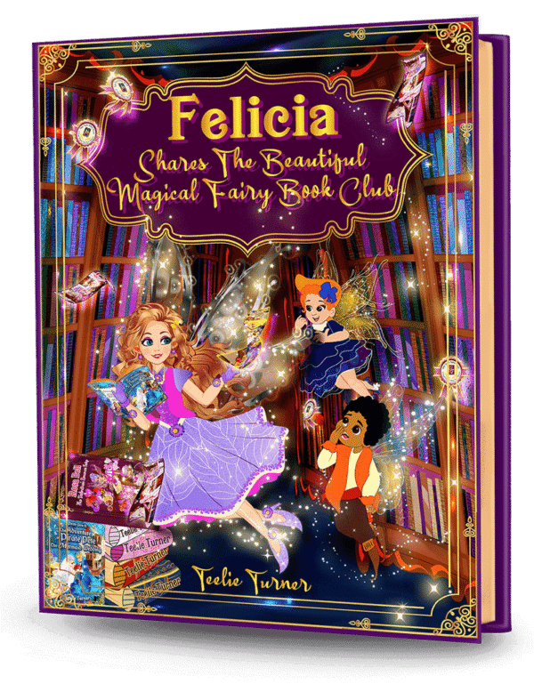 Felicia the Fairy sharing books inside the magical Fairy Land Library – children’s fantasy book for girls ages 4–6