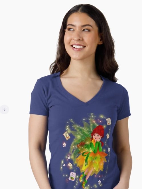 Faylin-The-Fall-Fairy-With-Her-Magical-Cards-Fitted-V-Neck-T-Shirt