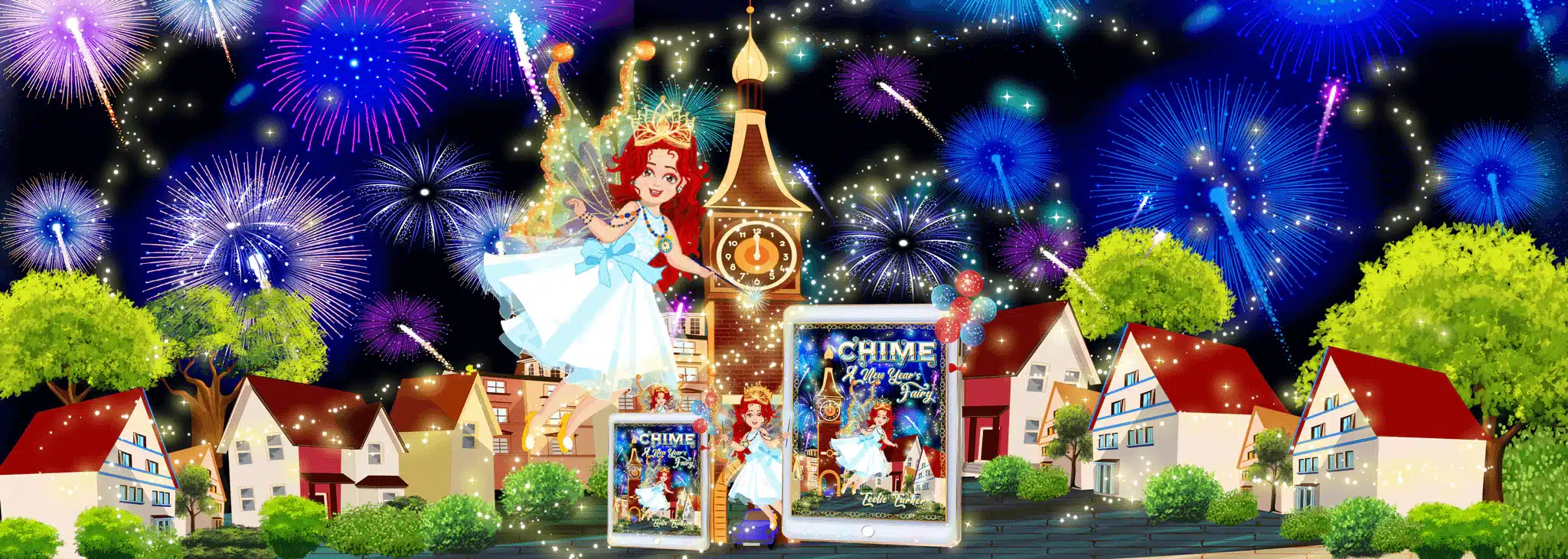 Chime the New Year’s Eve Fairy celebrating with magical fireworks in Teelie Turner’s children’s eBook series